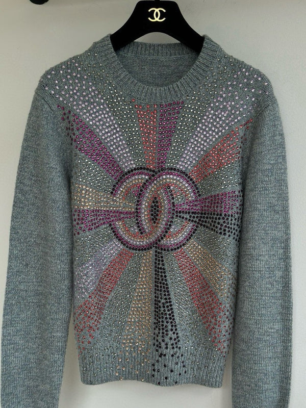 Large logo rhinestone covered pullover sweater