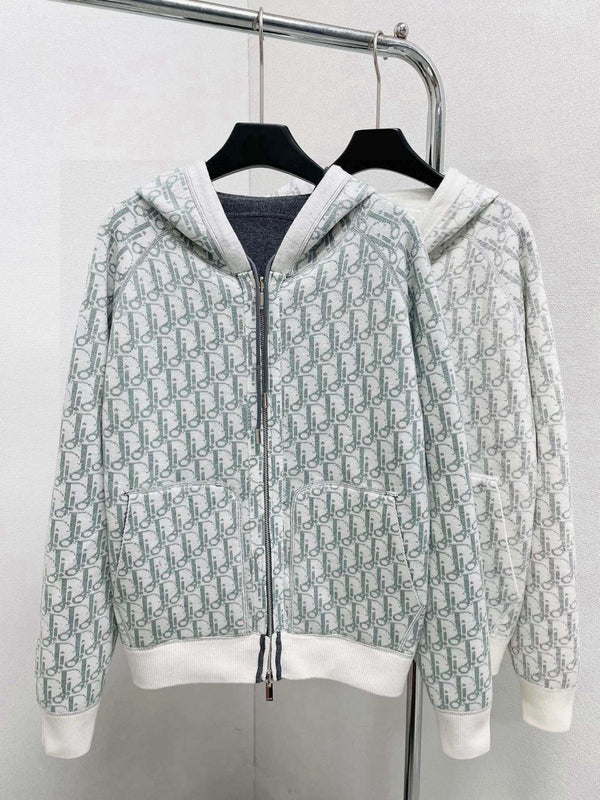 Alphabet floral print hooded cardigan