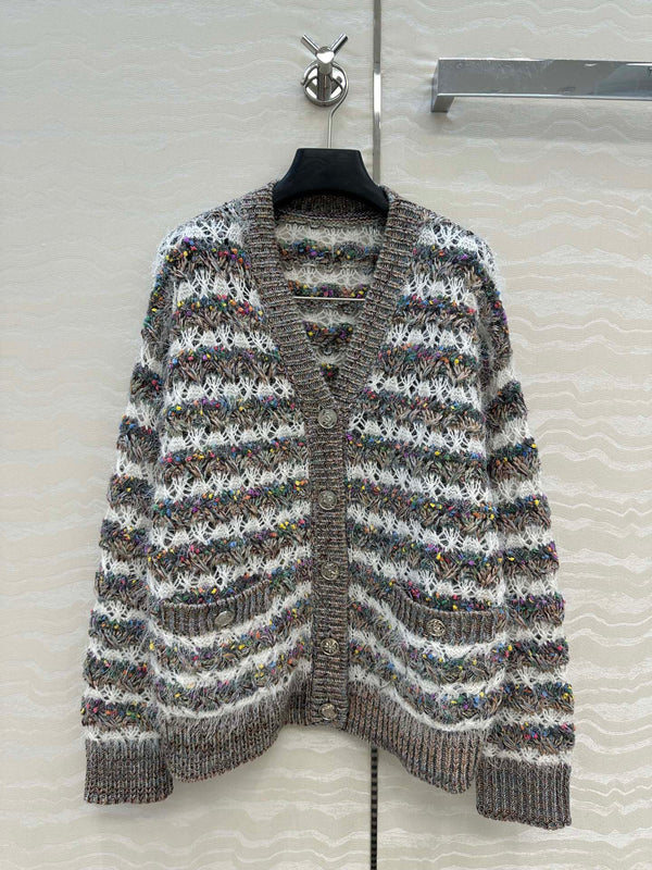 V-neck heavy industry special yarn knitted cardigan jacket