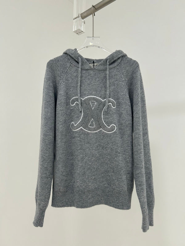 Towel Embroidered Triumphal Arch Hooded Wool Knitted Sweater