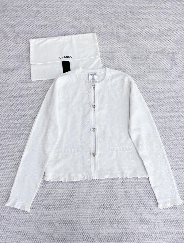White dark patterned exquisite button cardigan