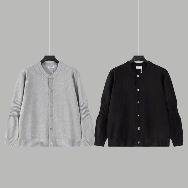 Black elastic band silver button cardigan