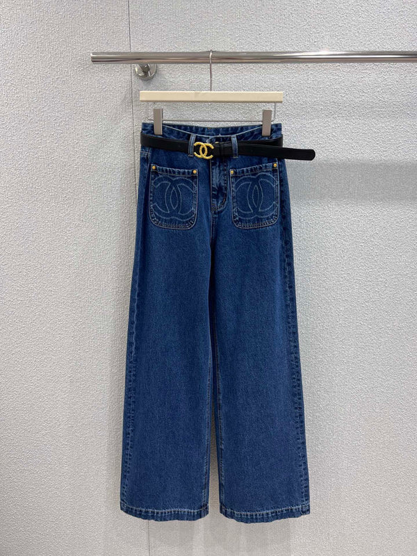 Double pocket decorative jeans [with belt]