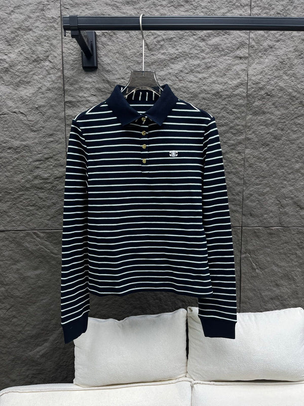 Striped long sleeved polo shirt