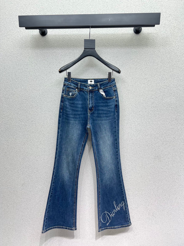 Hot stamping letter micro horn denim pants