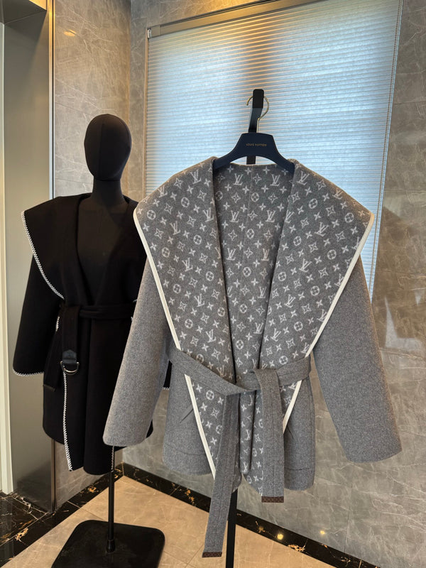 Double sided wrapped coat, cashmere wool coat