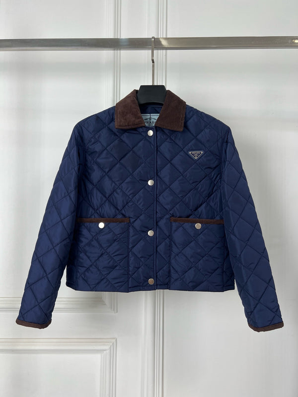 Autumn/Winter New Arrival Square Collar Padded Jacket with Grid Design
