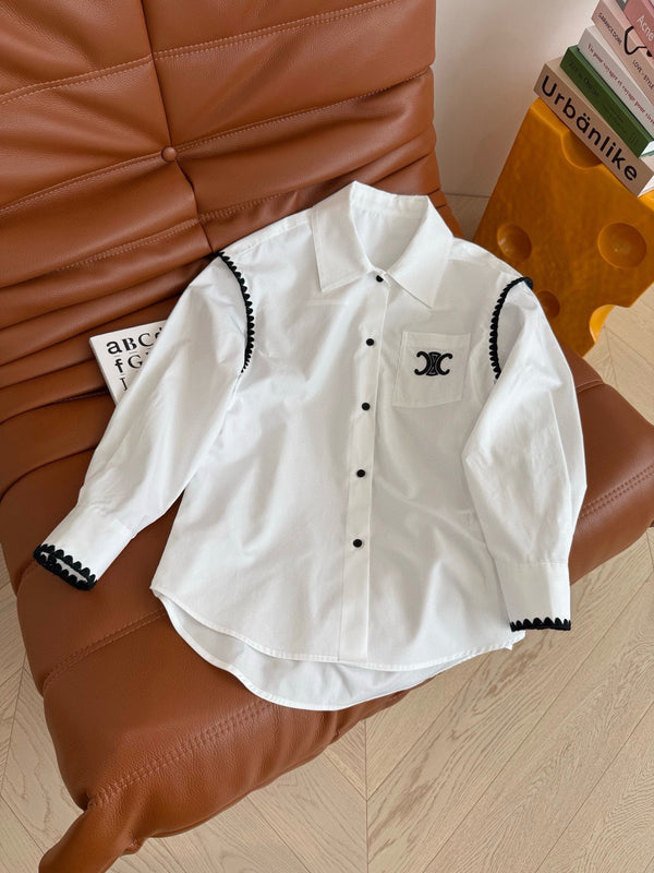 Wave embroidered lace design shirt