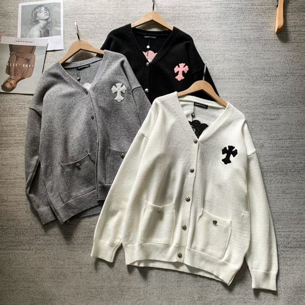 Cross logo white cardigan