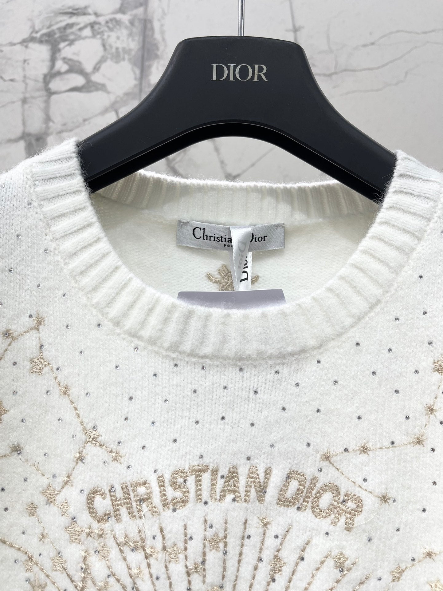 Embroidered rhinestone knit sweater