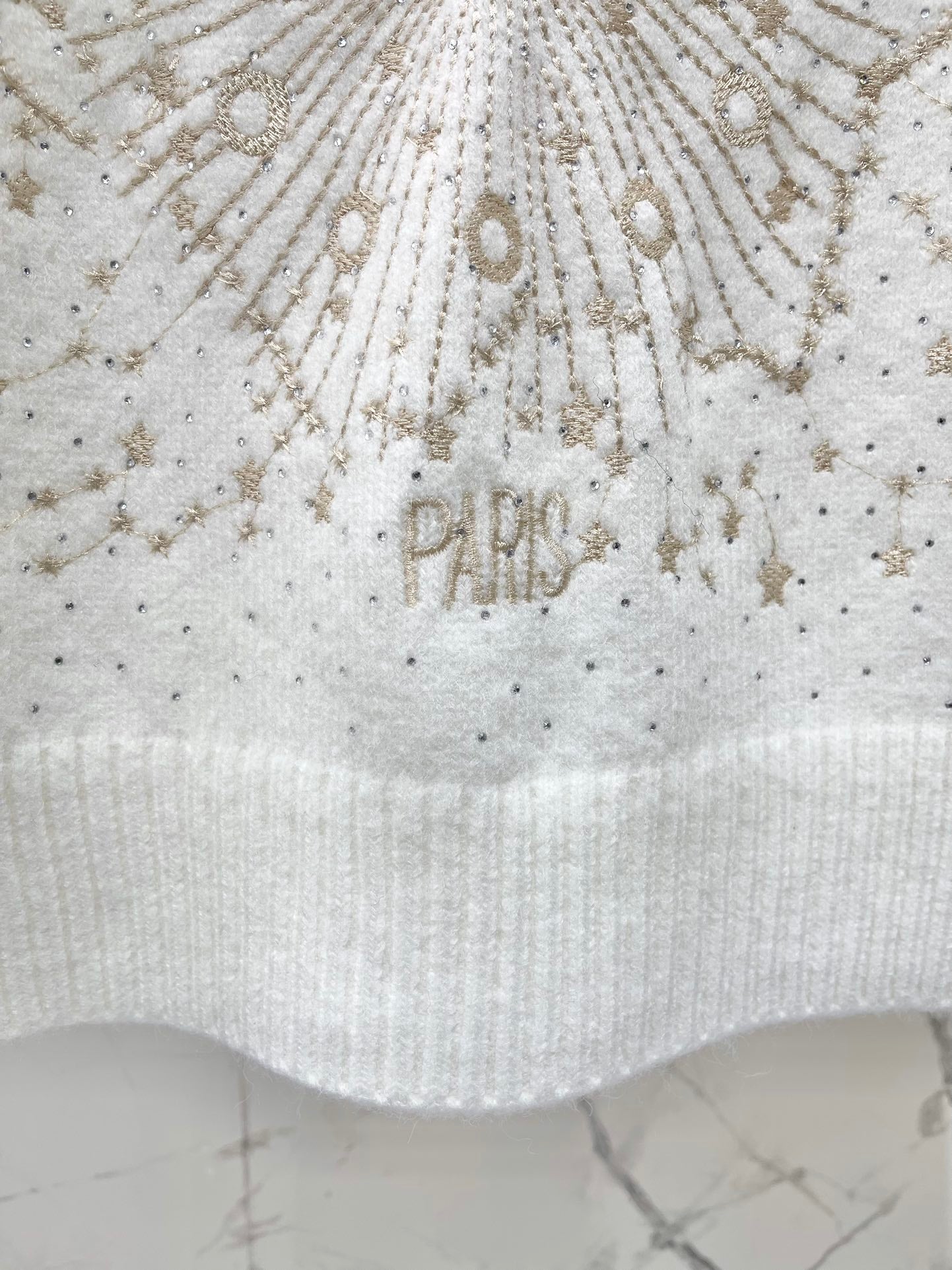 Embroidered rhinestone knit sweater
