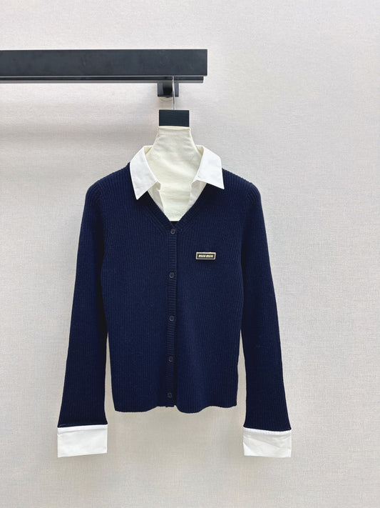Latest spliced faux two-piece knitwear
