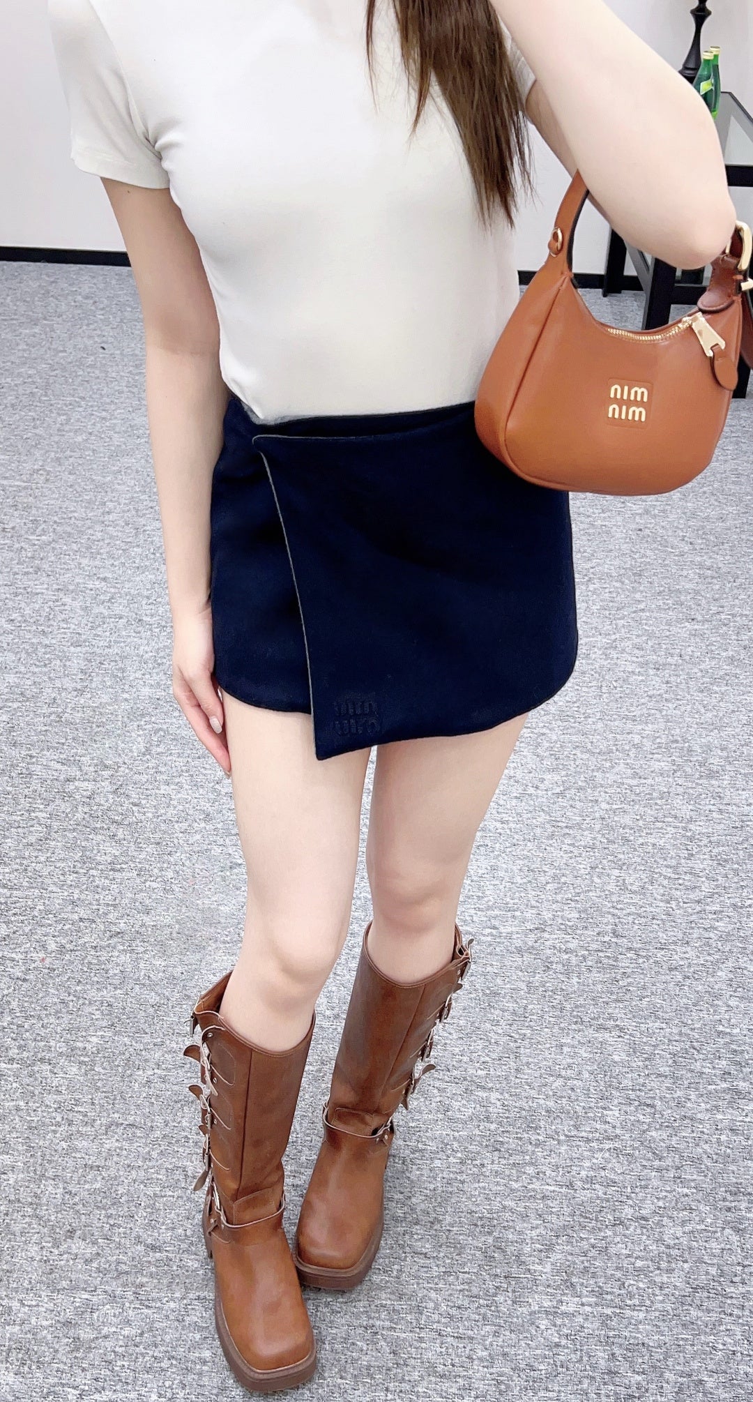 Reversible high-waisted A-line skirt with front panel