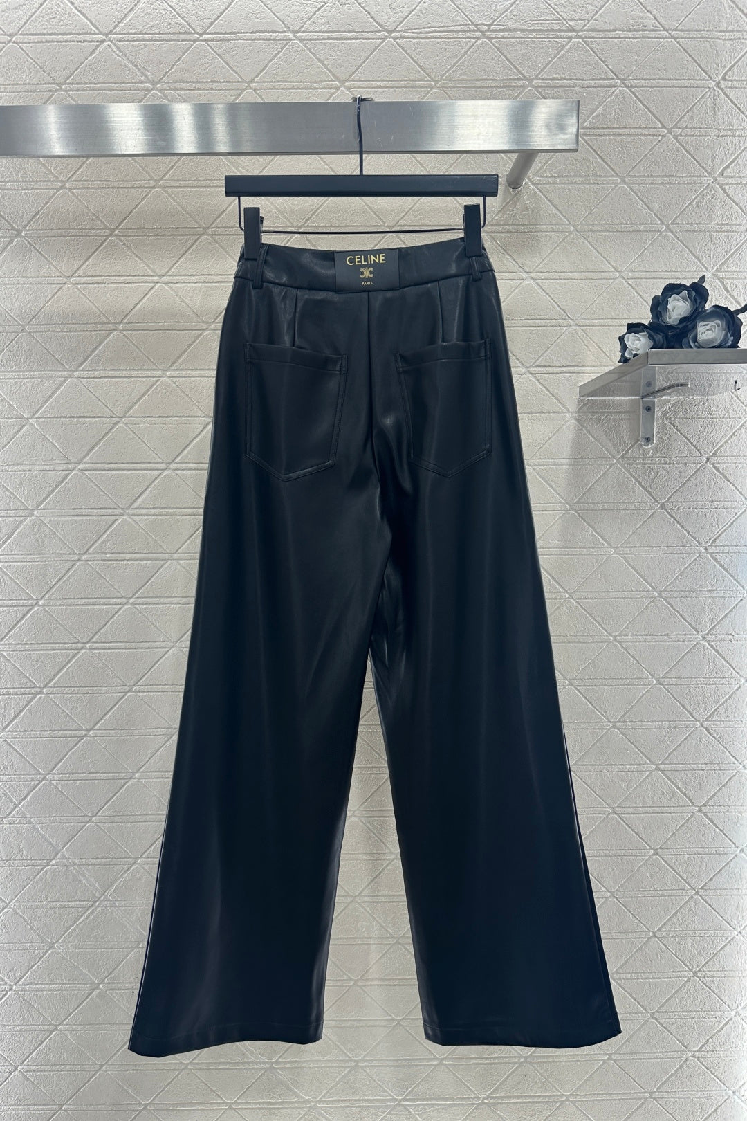 Logo-embossed wide-leg straight leather pants
