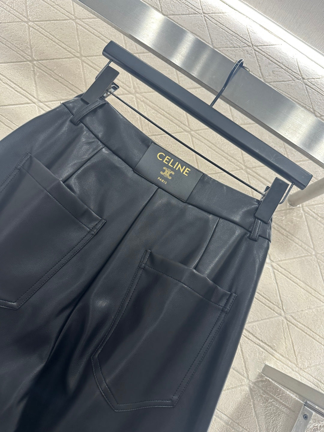 Logo-embossed wide-leg straight leather pants