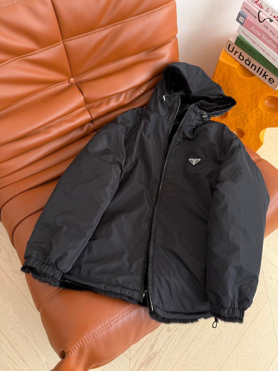 Hooded eco-friendly faux fur coat