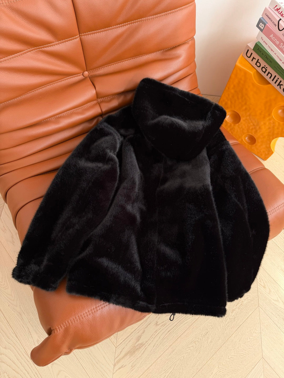 Hooded eco-friendly faux fur coat
