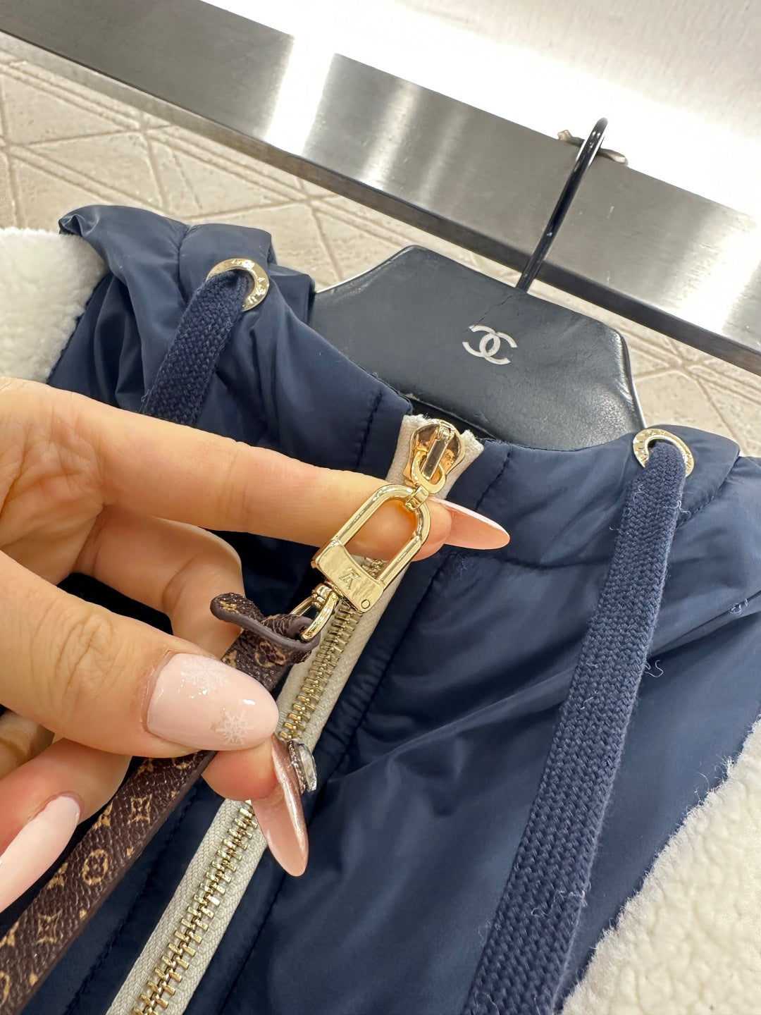 Hooded color-block teddy coat