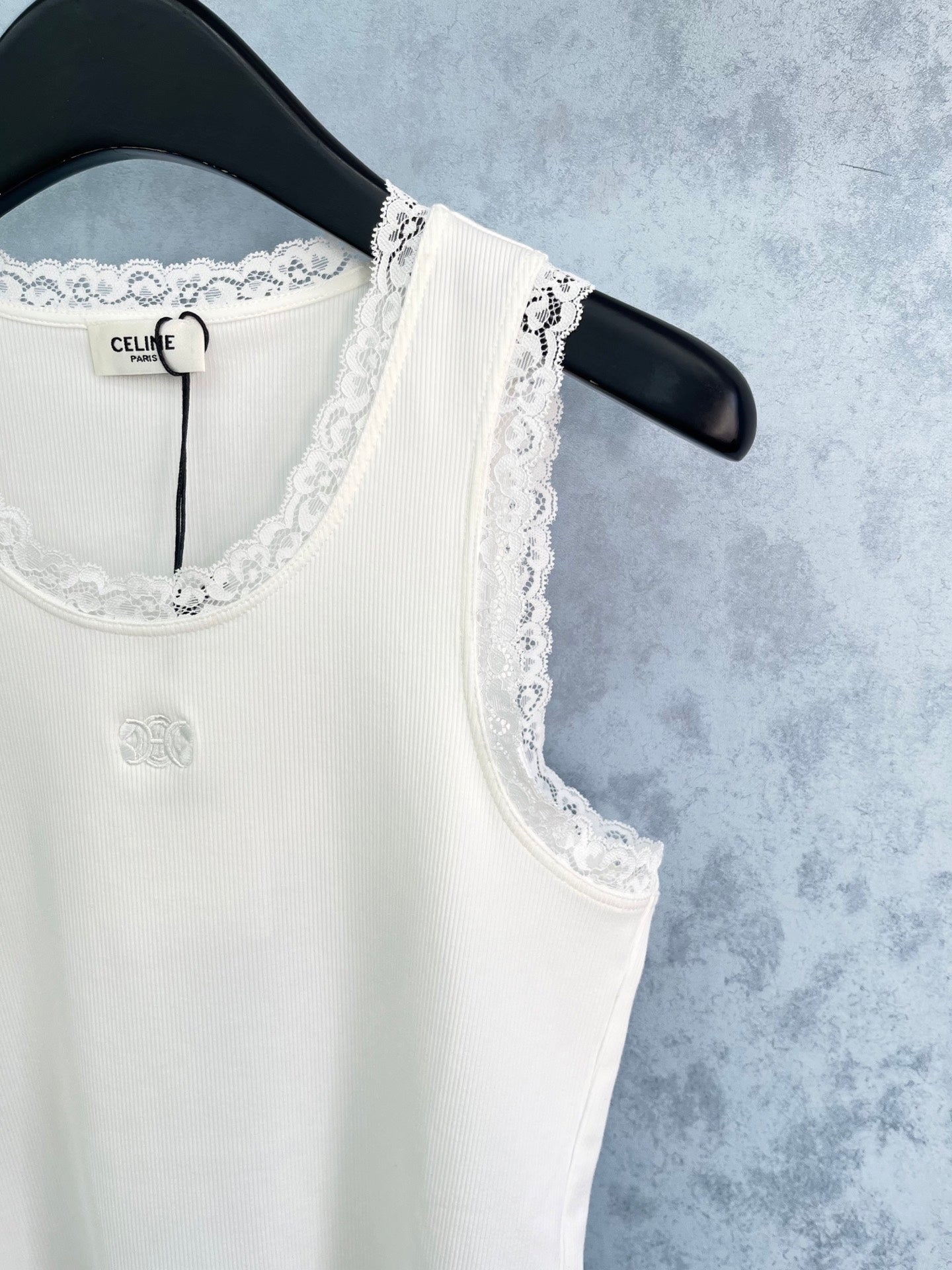 Lace-paneled embroidered vest