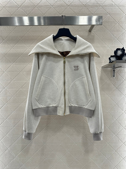 Lapel collar zip-up jacket and trousers set