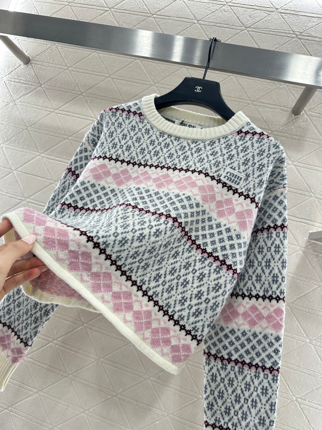 crew neck Fair Isle pullover sweater