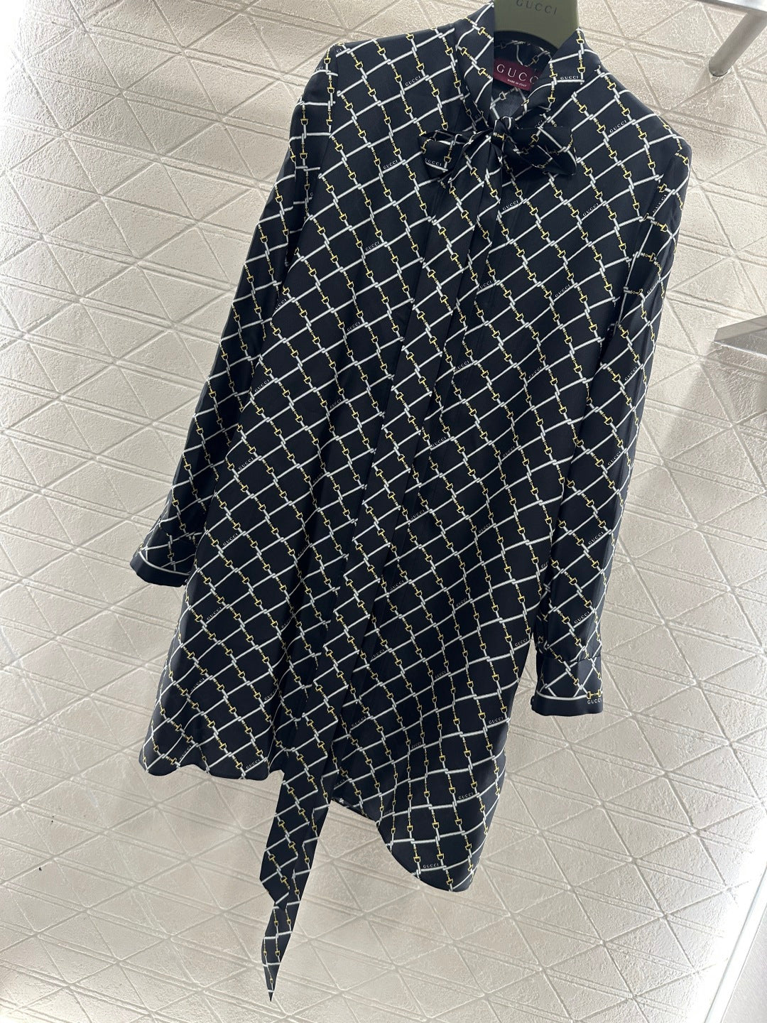Silk dress with flowing ribbons