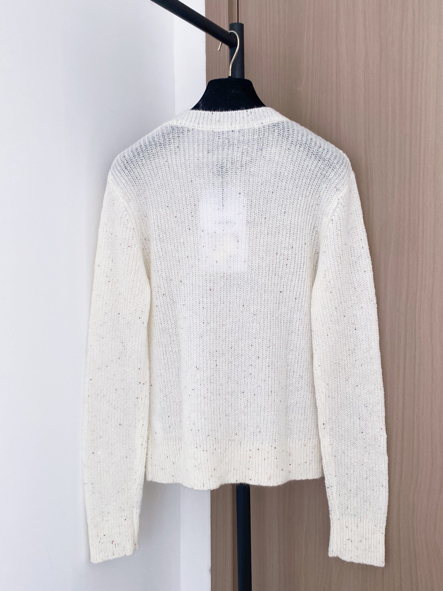 Bowknot sequined knitted long-sleeved top