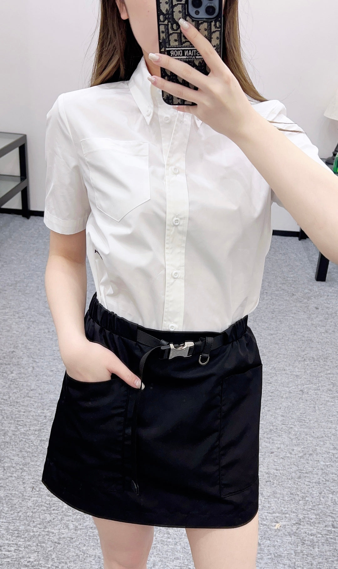 Workwear-style skirt with belt and pockets