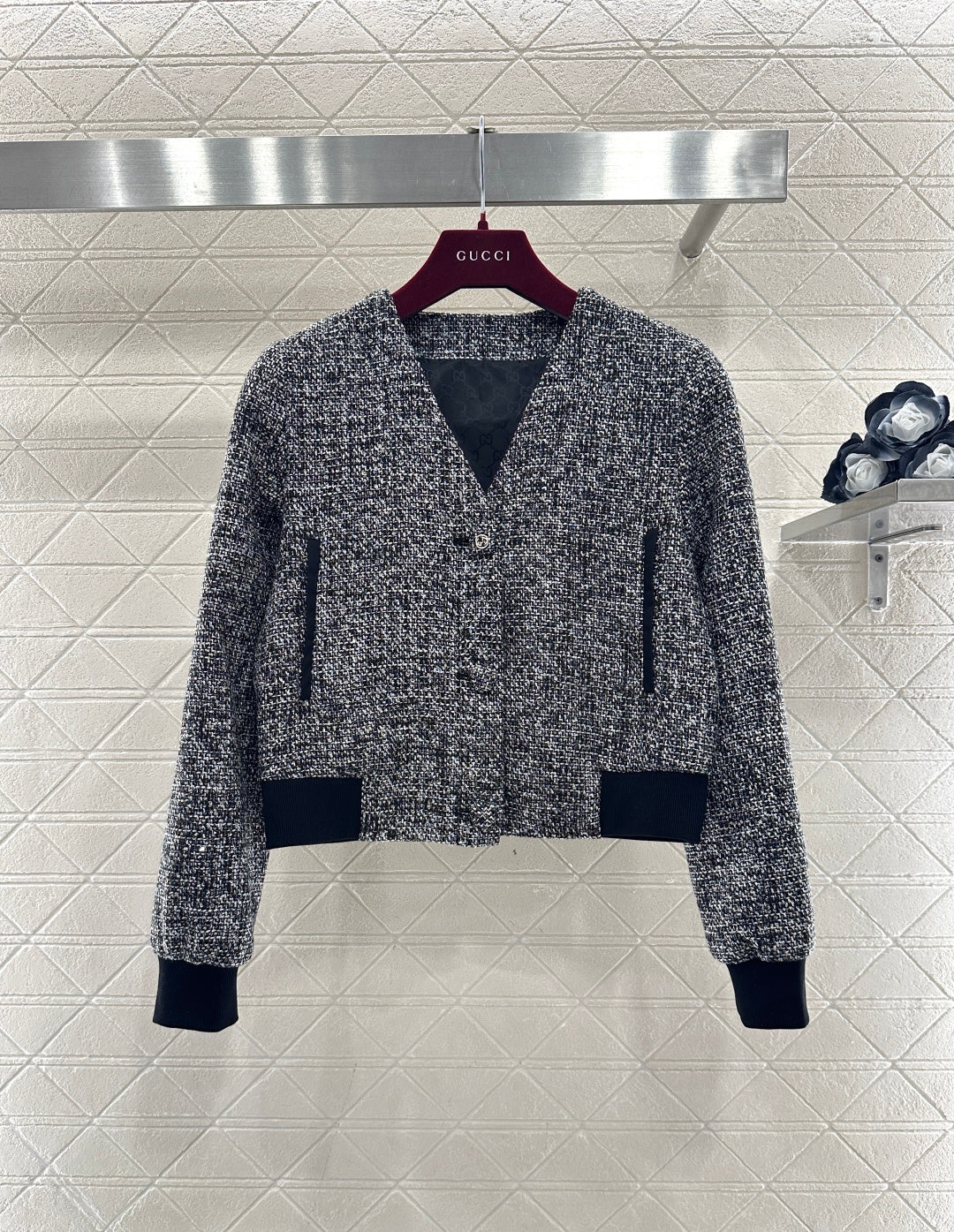 Gray tweed jacket and skirt set