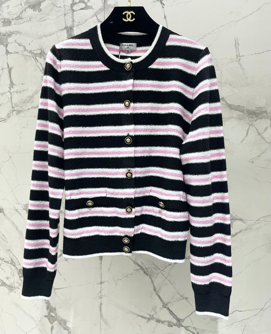 Striped color-block knit cardigan