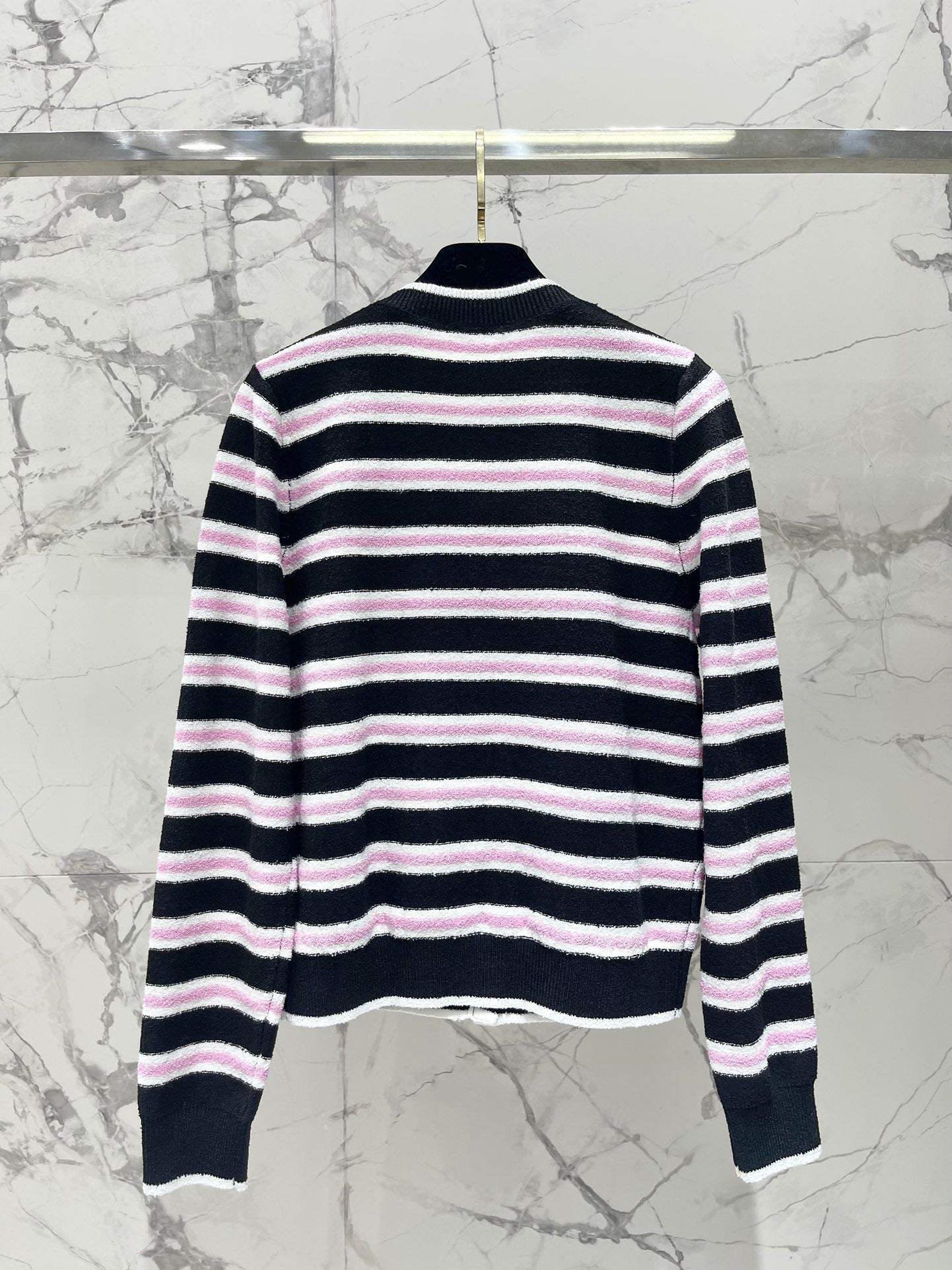 Striped color-block knit cardigan