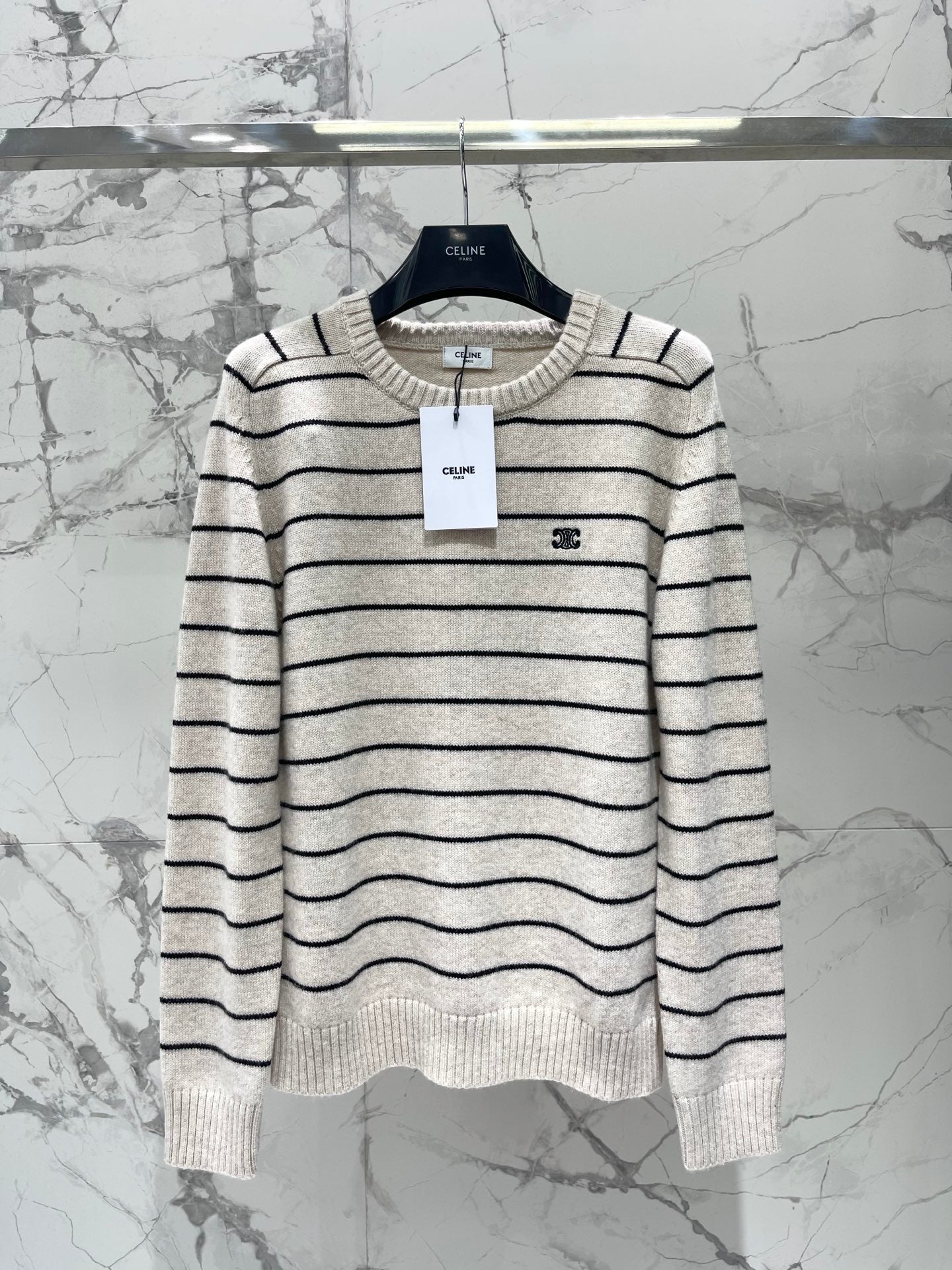 Striped wool crew neck sweater
