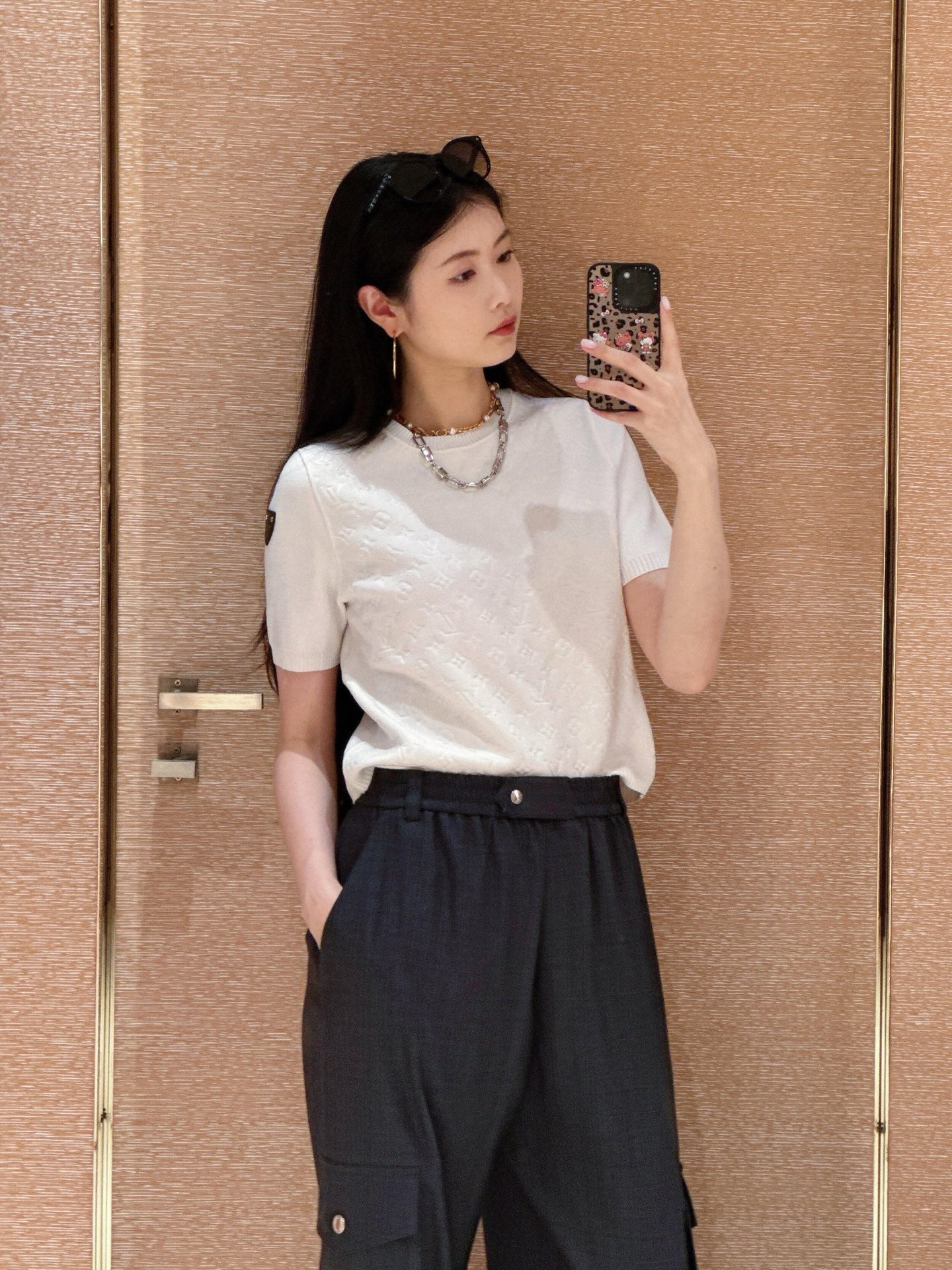 Jacquard monogram knit short-sleeved shirt