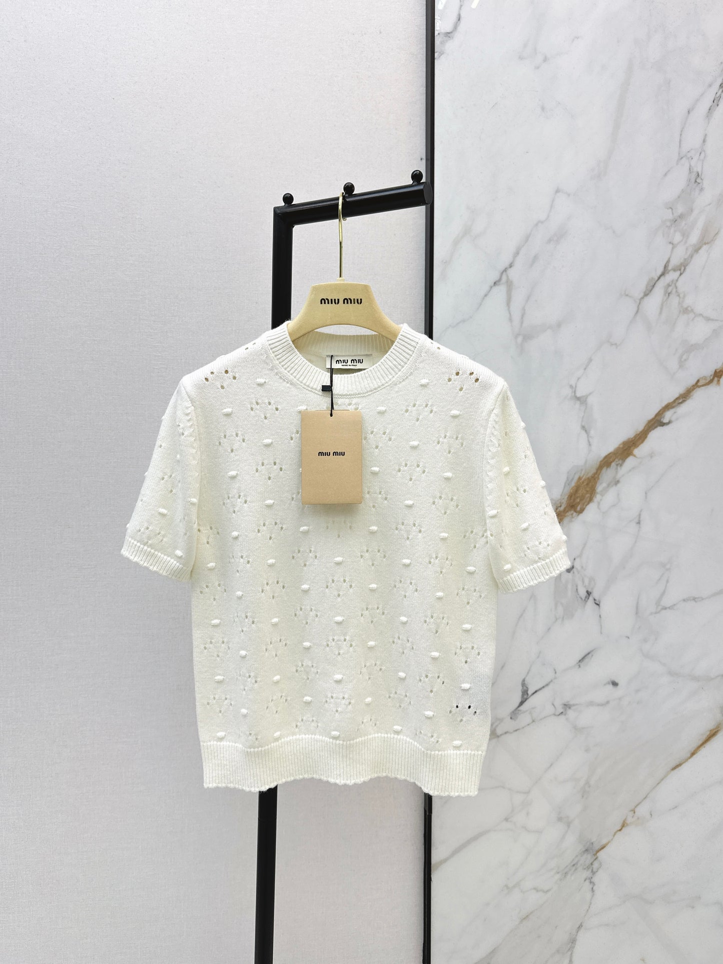 26 Hollow-out crochet letter logo short-sleeved shirt