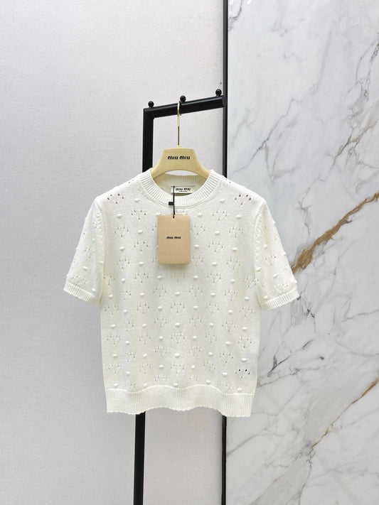 26 Hollow-out crochet letter logo short-sleeved shirt