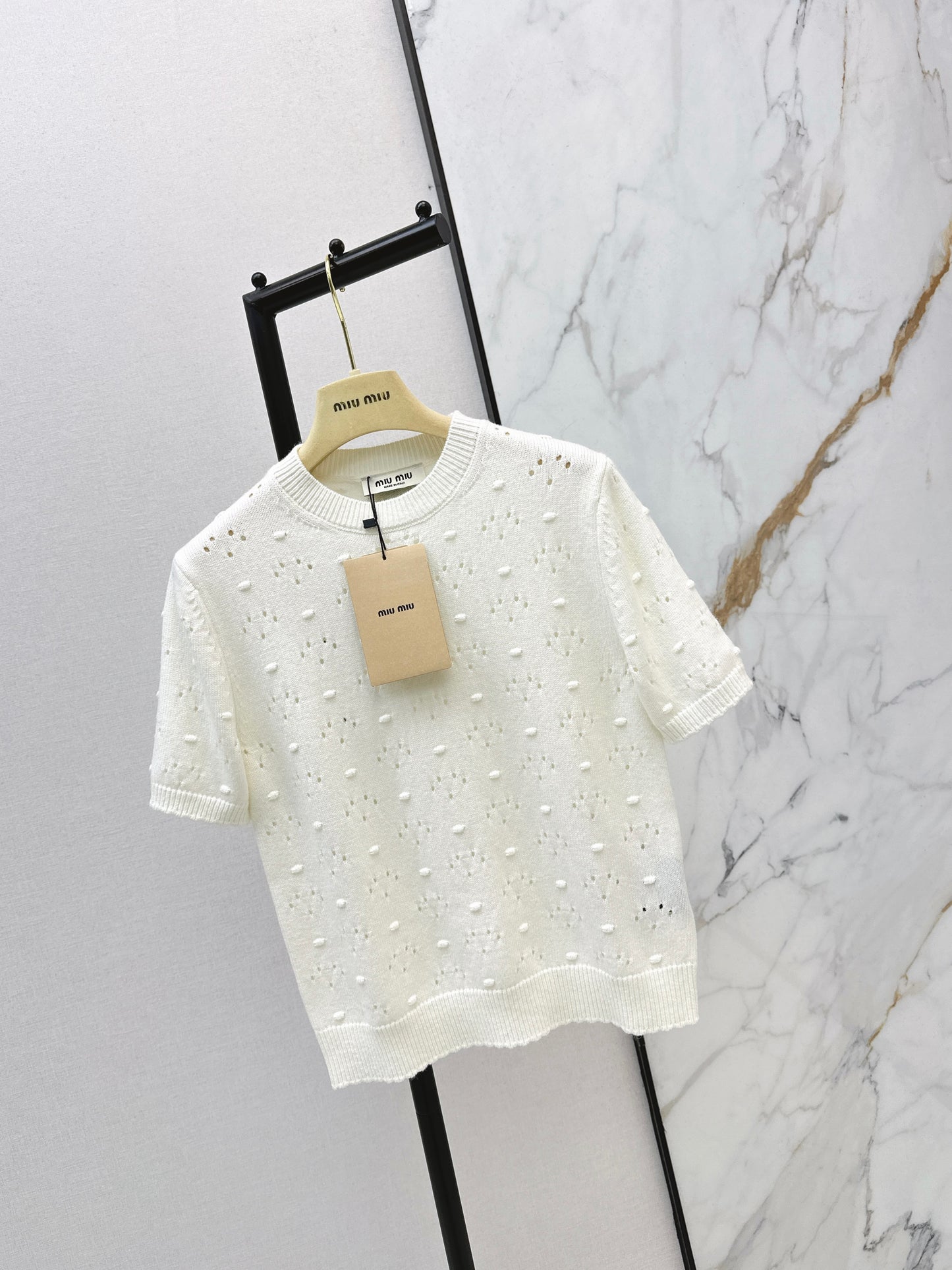 26 Hollow-out crochet letter logo short-sleeved shirt