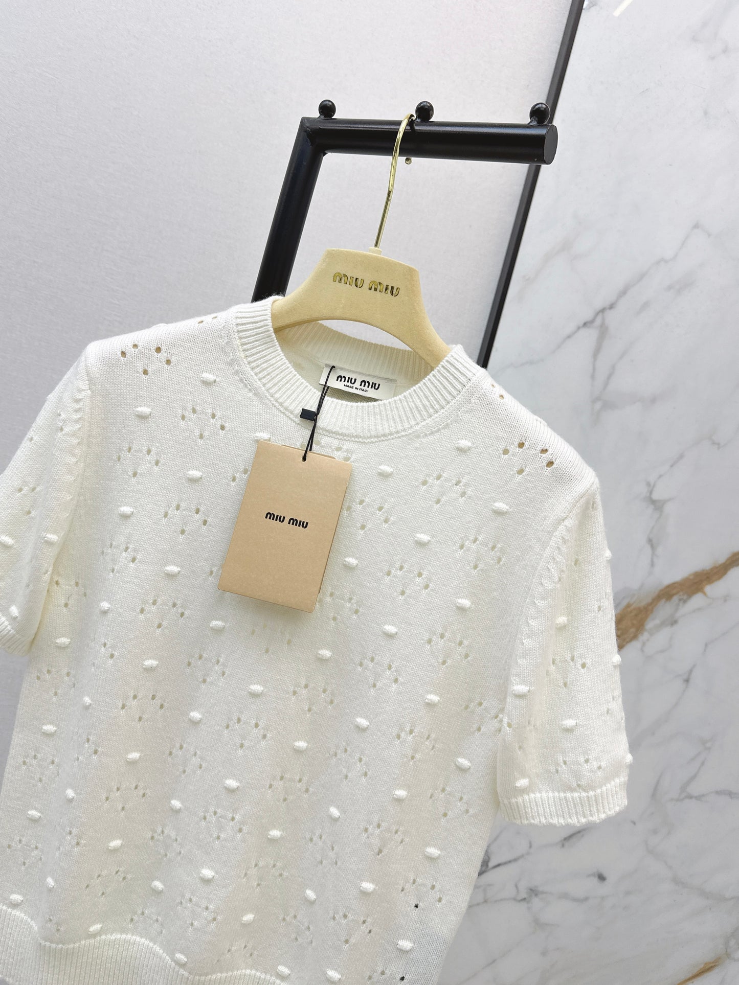 26 Hollow-out crochet letter logo short-sleeved shirt