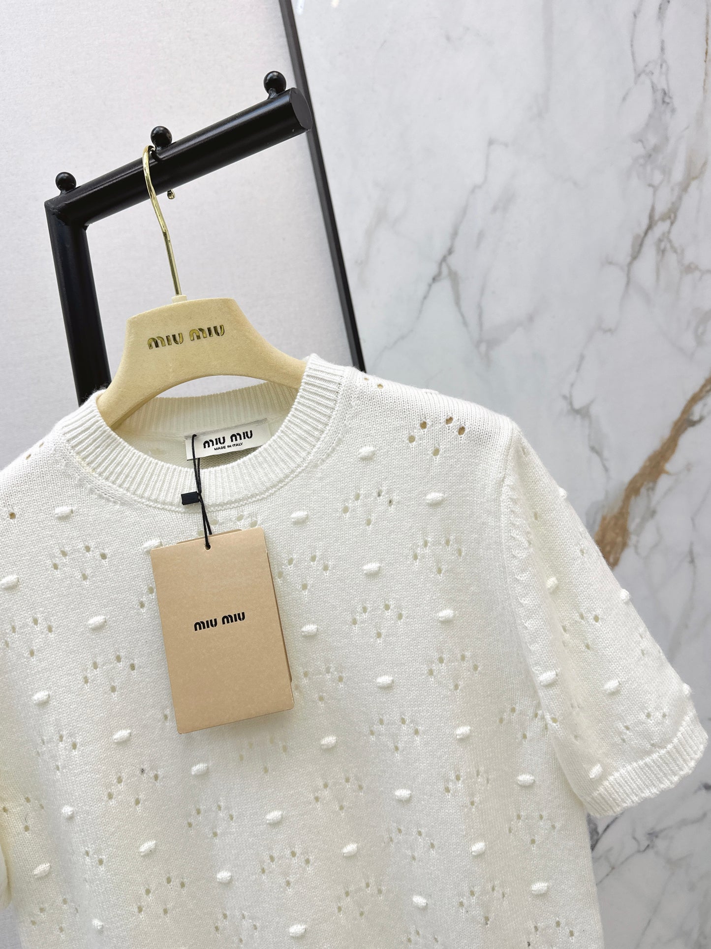 26 Hollow-out crochet letter logo short-sleeved shirt