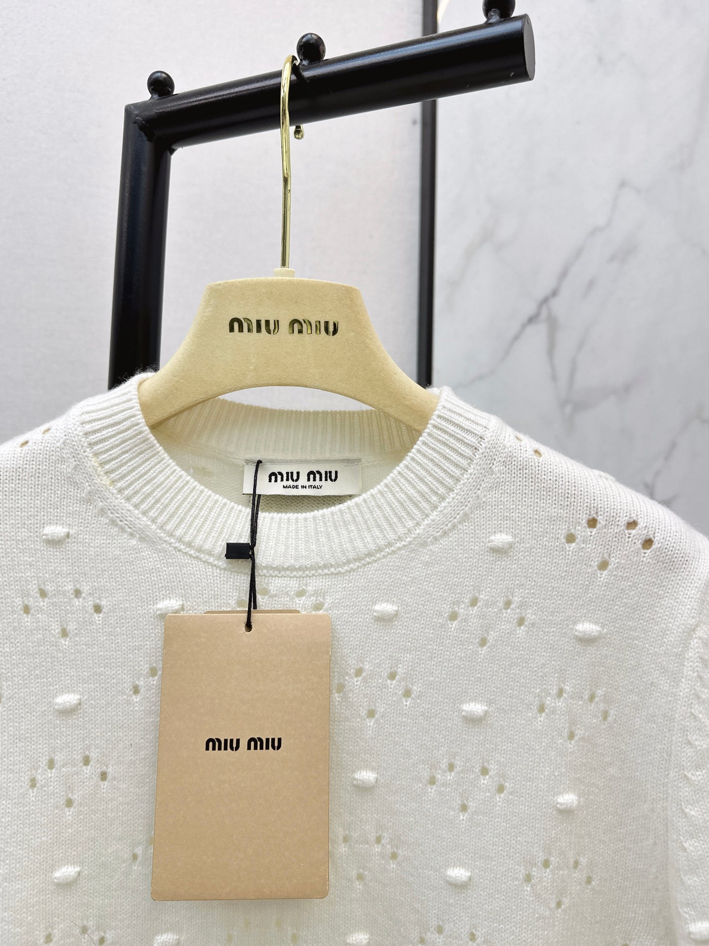 26 Hollow-out crochet letter logo short-sleeved shirt