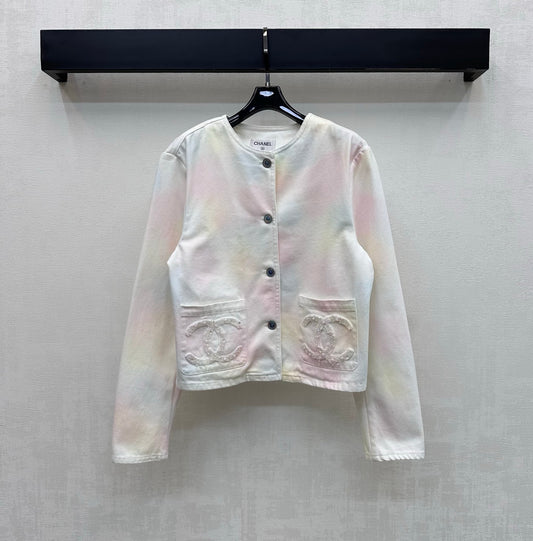26SS tie-dye beaded denim jacket