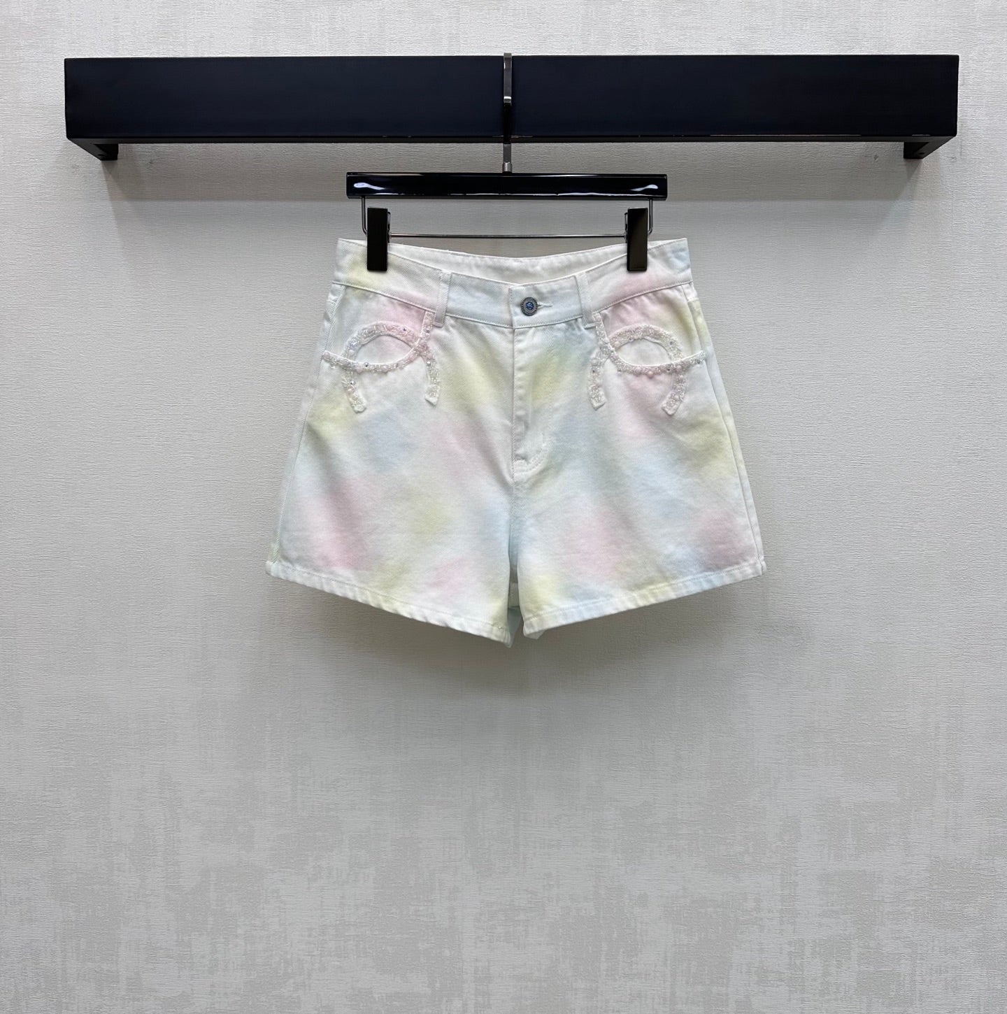 26ss tie-dye beaded denim shorts