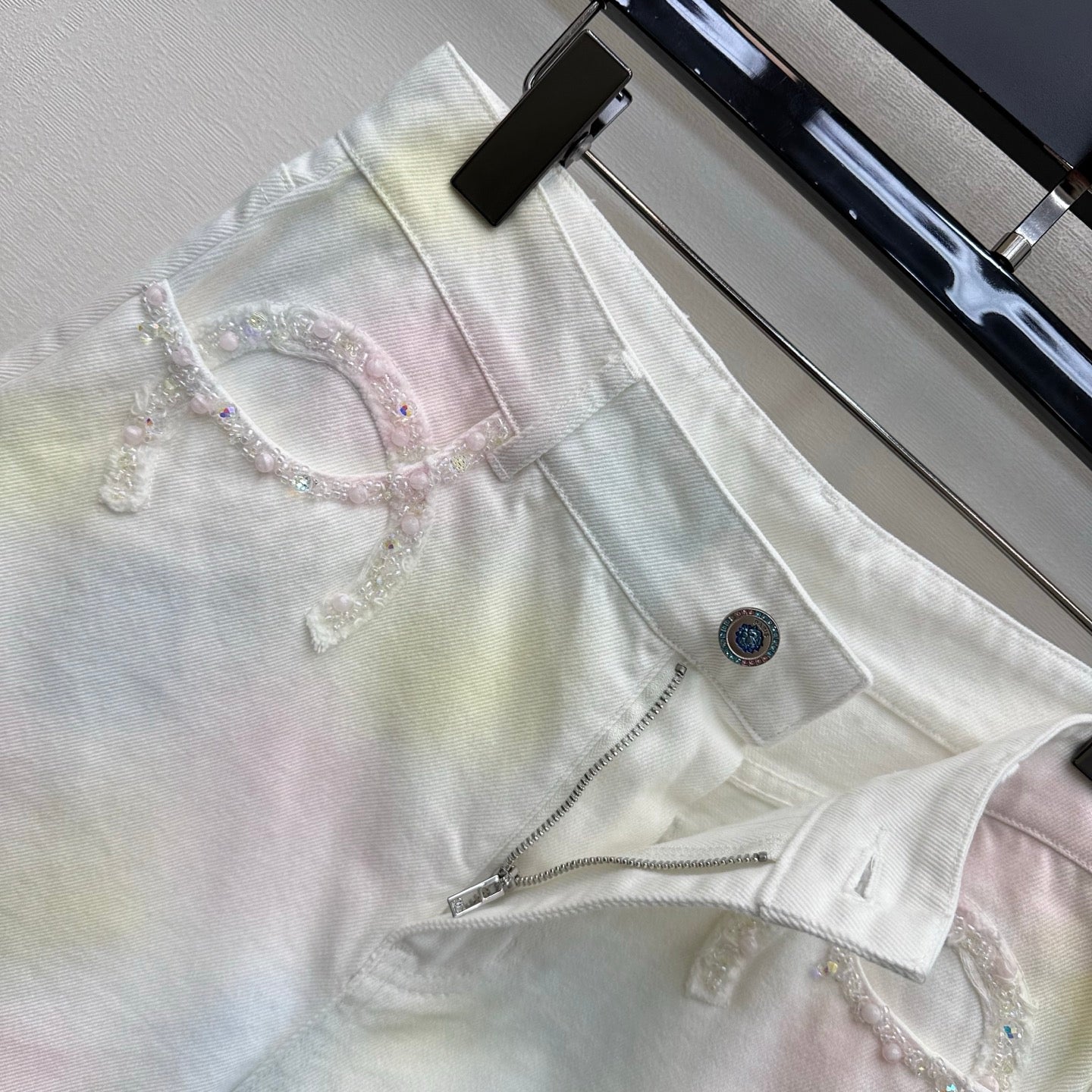 26ss tie-dye beaded denim shorts