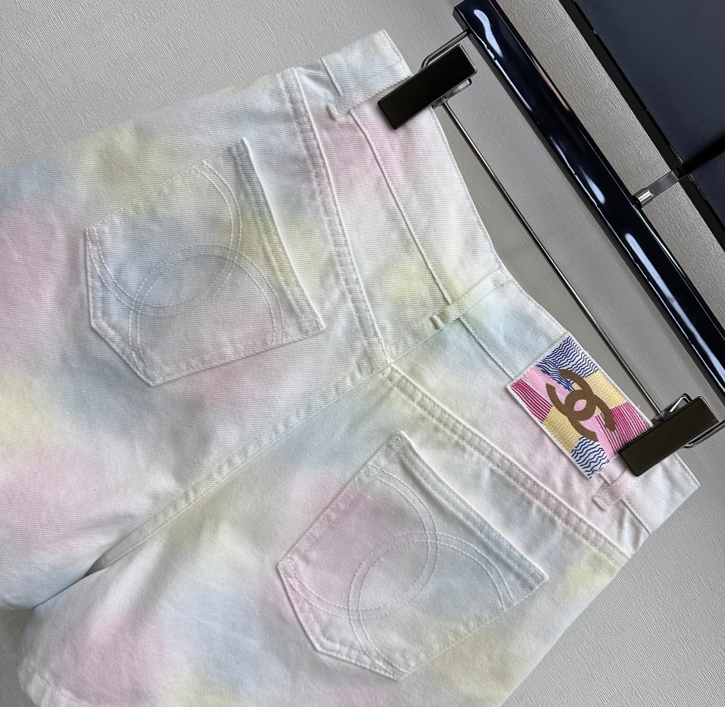 26ss tie-dye beaded denim shorts