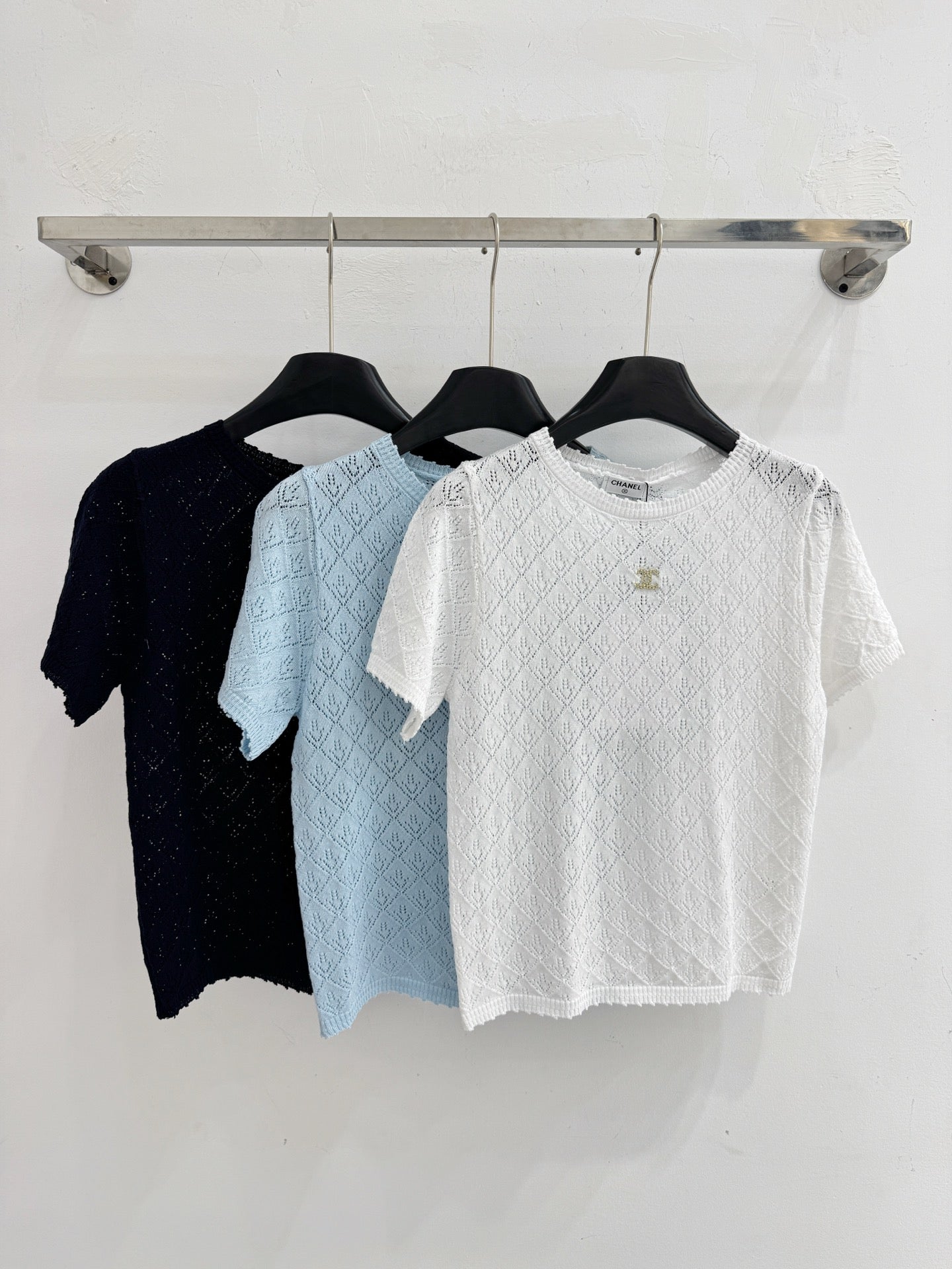 26SS Diamond Pattern Hollow-Out Knit Top