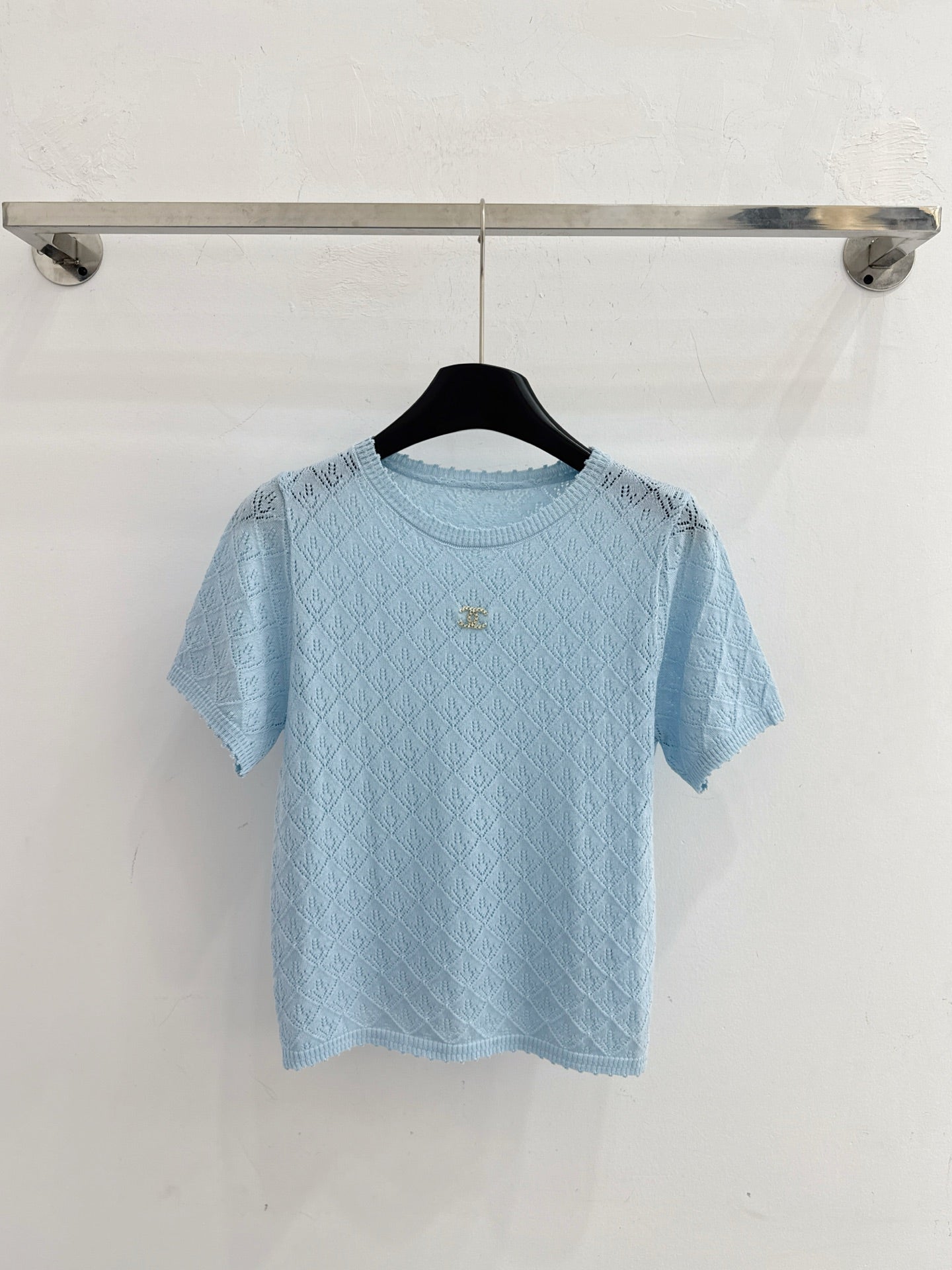26SS Diamond Pattern Hollow-Out Knit Top