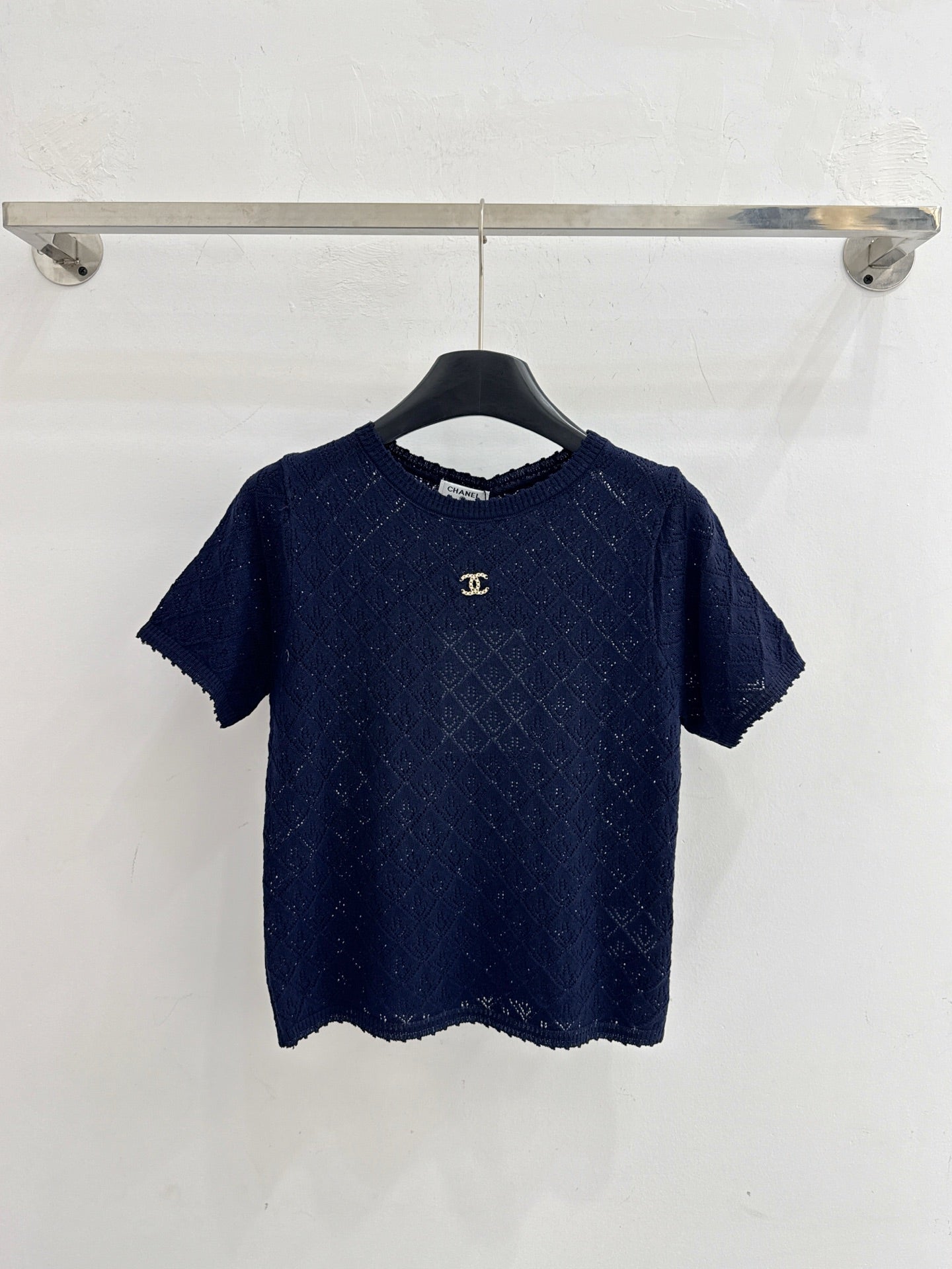 26SS Diamond Pattern Hollow-Out Knit Top